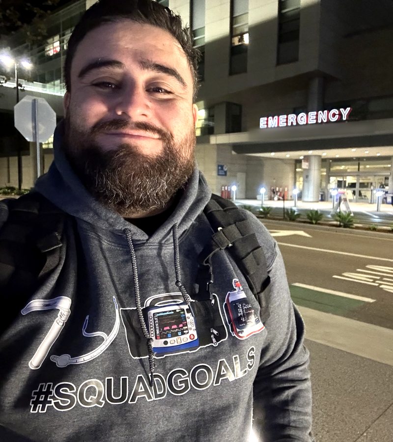 Armando, owner of Your Junk in my Trunk, outside the emergency department after a shift